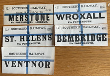 5 SOUTHERN RAILWAY LUGGAGE LABELS - CLOSED ISLE OF WIGHT STATIONS