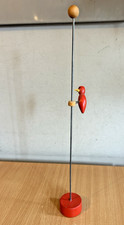 Vintage Red Wooden Woodpecker on Pole Sliding Pecking Gravity Toy 42cm