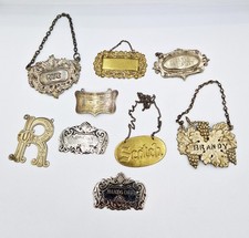 9x 19TH / 20TH CENTURY SILVER PLATED DECANTER LABELS