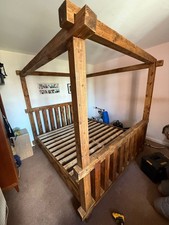 FOUR POSTER BED FRAME SUPERKING WOODEN TIMBER PINE 4 SUPER KING CHUNKY RUSTIC