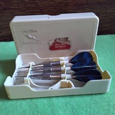 Vintage Unicorn Blue Feather Flights Chromed Body Darts In Celluloid Case 