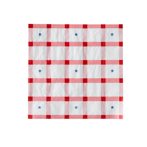 Red gingham and - blue, stars
