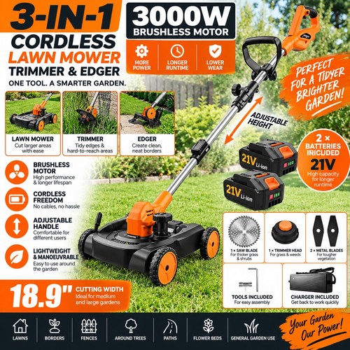 Cordless brushless lawn - 3-in-1,