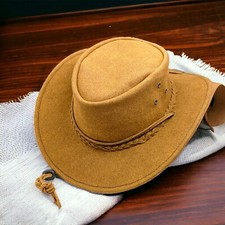 100% Real Leather Cowboy Tan Hat Australian Western Style Outback for Men women