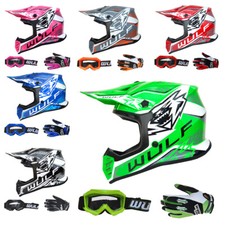 Wulfsport AIR-X Kids Motocross Helmet Motorbike ATV & Stratos Gloves & Goggles