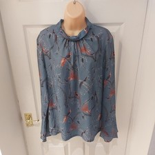 Next Top Shirt Size 14 blue Bird  Botanical  print high neck top 