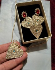 Spectacular Turkish Design Crystals Heart ❤ Evil Eye Jewellery Set with Ring