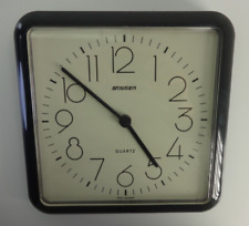 Vintage Wall Clock Square Staiger West German Dark Grey White Quartz Battery