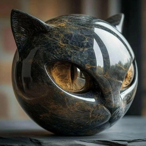 Black cat stone - black, resin