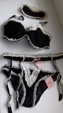 AGENT PROVOCATEUR CHARLOTTE MAID EYEMASK BRA 34F & X LARGE SUSPENDER &BRIEF BNWT