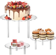 Okllen 3 Pack Clear Acrylic Cake Stands, Cupcake Stand Cake Holder, Flower Shape