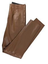 Zara Faux Leather Leggings, Brown High Rise Cut Off, Size EUR M Stretch Waist