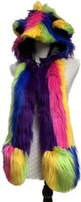 Spirithoods Neon Rainbow Stripes Rare Design Faux Fur Hat Snood Collectors Party