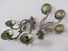 2 Antique Victorian Cast Iron 3-Branch Candle Sconces Holders Wall Candelabras