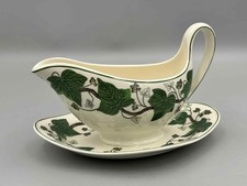 Wedgwood Napoleon Ivy Green Edge - Handled Sauce Boat with Fix Stand