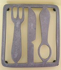 Unbranded Metal Counter Top Trivet with Cut Out Cutlery Shapes. Used - VGC