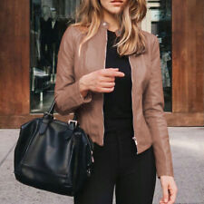Women's Biker Jacket Slim Ladies Faux PU Leather Zip Formal Coat Plus Size🔺