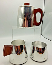 Vintage Sona Tea Coffee Milk Jug 3 Piece Set  Stainless Steel Wooden Handles G32