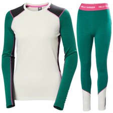 Helly Hansen Women's Lifa Merino Base Layer Crew & Pants (Emerald) Size Large L