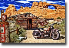 HARLEY DAVIDSON PANHEAD WILLYS JEEP MOAB UTAH WINCHESTER RIFLE BIKER ART PRINT