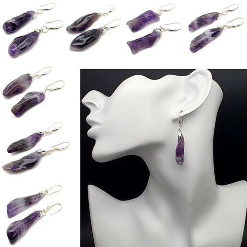Earrings raw amethyst nuggets - amethyst,