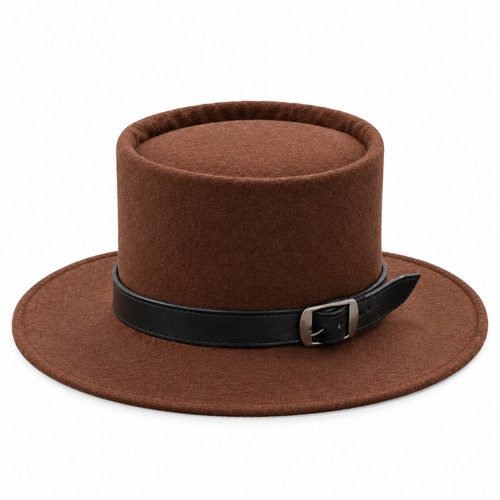 Brown wool felt pork pie - brown,