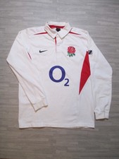 Vintage Nike England Rugby Shirt Mens Medium White Red Rose Long Sleeve 2003