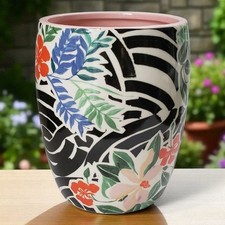 Sisters Gulassa for Anthropologie Vibrant and Bold Floral Stoneware Pot /Planter