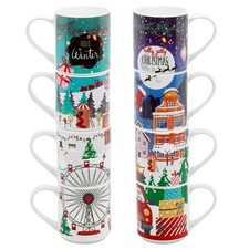 Christmas Porcelain Mugs Set of 4/8 Kitchen Hot Chocolate Tea Coffee Cups 265ml