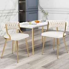 Set of 2 White Velvet Dining Chairs