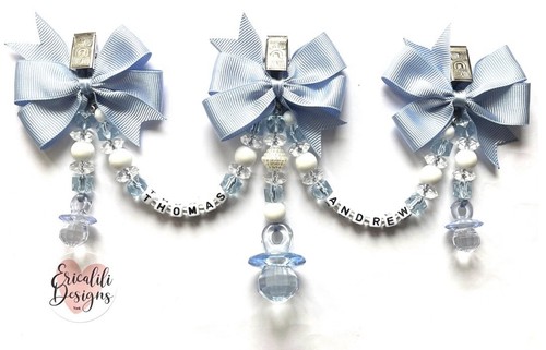 Triple blue personalised pram - triple,