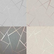 Fine Decor Quartz Fractal Geometric Metallic Wallpaper Rose Gold Silver Charcoal