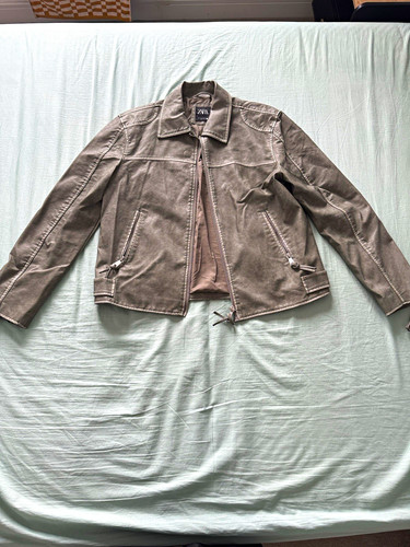 Zara men grey leather - leather, biker
