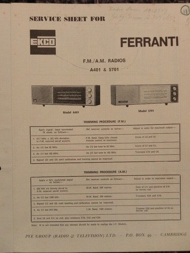Ferranti model a401 5701 fm - 5701,