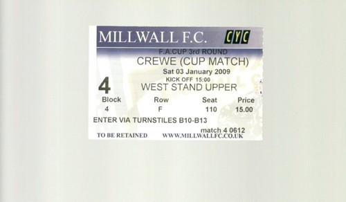 Used ticket millwall v - used,