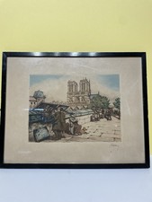 Vintage Marcel Julien Baton Tinted Etching Notre Dame Cathedral Paris France