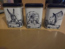 Set of 3 Whittard of Chelsea Mini Tea Caddys. Alice in Wonderland Design. Rare.