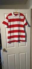 Japan Retro Rugby Polo Shirt Toffs Red/white Stripe Short Sleeve UK Size L