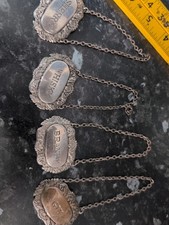 4 X Vintage Metal Bottle Neck Alcohol Labels