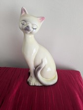 Large ceramic Siamese cat ornament 10" tall