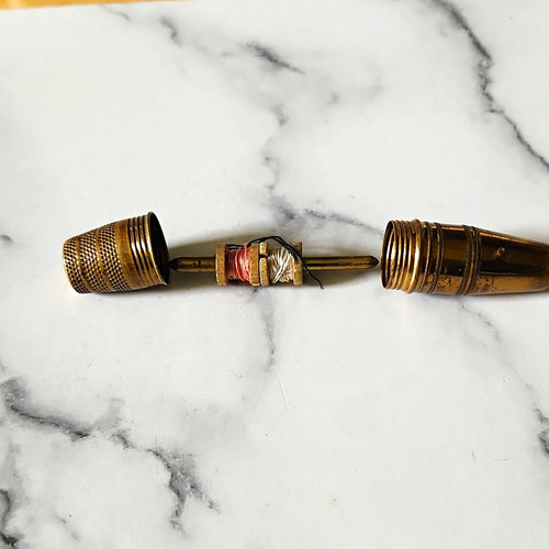 Vintage enamel brass needle - brass,