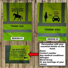 Personalised Emergency Info Hi-Vis High-Viz Safety Waistcoat Equestrian S-3XL