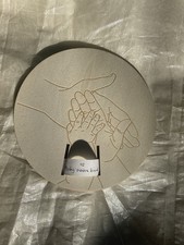 Wooden Plaque With Parents Hands Cradling Baby’s  Hand. Space For Baby Name Band