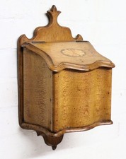 Antique Victorian Wooden Candle Box or Salt Box Wall Hanging Scalloped Front