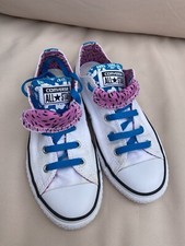 Girls Junior Size UK 2 White Pink Double Tongue Low Top Converse All Star