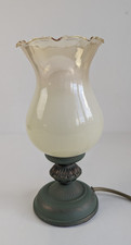 Vintage BHS Table Lamp Oil Lamp Style Green Base Frosted Glass Shade Wavy Edge