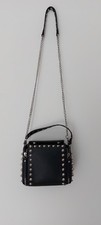 Zara Womens Shoulder Handbag Black Faux Leather Studded Bag