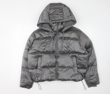 ZARA Women's Grey Puffer Jacket Size 12 Hooded Zip Casual