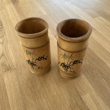 Bamboo Brush Pots. Matching Pair. Chinese Bitong. 15cm In Height.