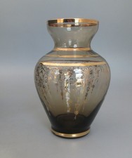 Vintage Venetian Murano Vecchia Style Art Glass Vase Smokey Grey & Gold/Gilt Dec